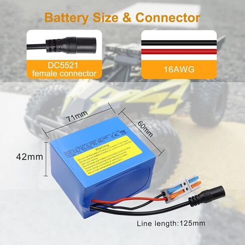 KBT 24V 5Ah Rechargeable Li-ion Replacement Battery with Charger, Charging Cable, Cable Connector for DIY Bluetooth Speaker in Kuwait