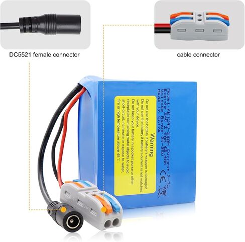 KBT 24V 5Ah Rechargeable Li-ion Replacement Battery with Charger, Charging Cable, Cable Connector for DIY Bluetooth Speaker in Kuwait