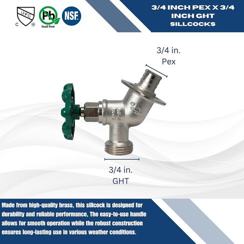 1 Piece XFITTING 3/4" Pex X 3/4 GHT Sillcocks, GHT (Garden Hose Threaded), For Use with Water or Oil, Crimp Fittings - Brass, Pex B in Saudi Arabia