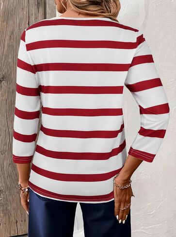 LilyCoco Womens Tunic Striped 3/4 Sleeve V Neck T Shirts Casual Botton Shirt in Saudi Arabia