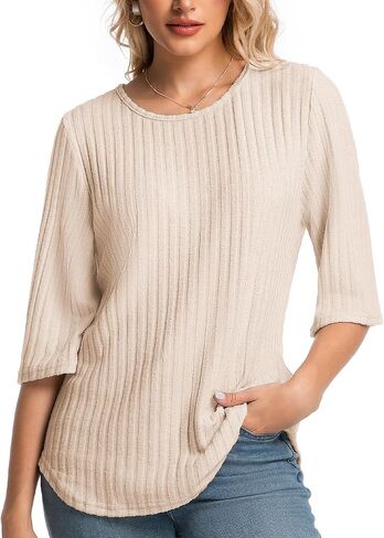 سترات الخريف النسائية 3/4 كم فضفاضة تناسب تونك القمم Crewneck متأنق بلوزات كبيرة الحجم غير رسمية 2025 in Kuwait