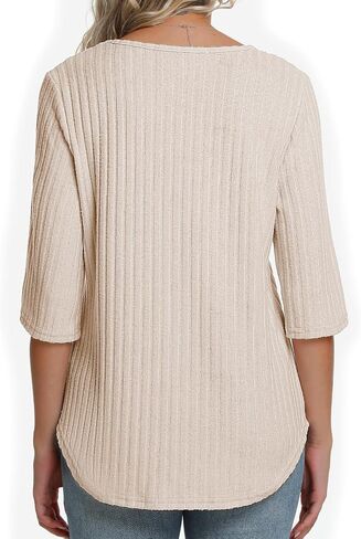 سترات الخريف النسائية 3/4 كم فضفاضة تناسب تونك القمم Crewneck متأنق بلوزات كبيرة الحجم غير رسمية 2025 in Kuwait
