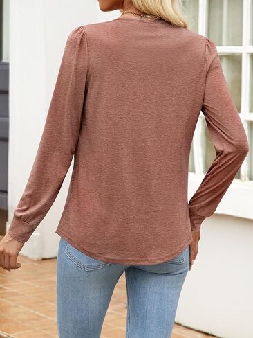 Funlingo Women's Puff Long Sleeve Tops Dressy Casual Square Neck Pleated Work Blouse Fall Trendy Tunic Flowy Chiffon Shirts in Saudi Arabia