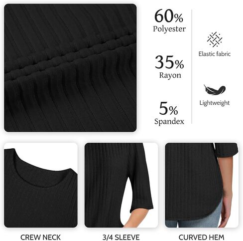 Women Fall Sweaters 3/4 Sleeve Loose Fit Tunic Tops Crewneck Dressy Casual Oversized Buniness Blouses 2025 in Saudi Arabia