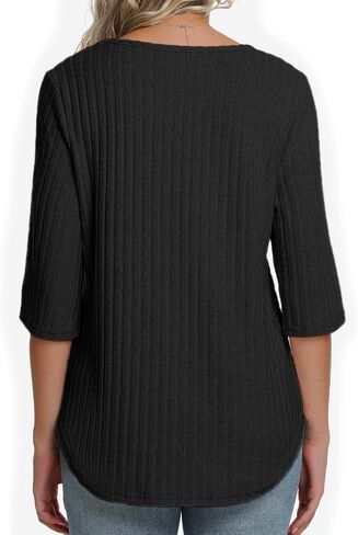 Women Fall Sweaters 3/4 Sleeve Loose Fit Tunic Tops Crewneck Dressy Casual Oversized Buniness Blouses 2025 in Saudi Arabia