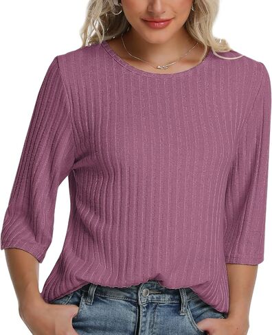 سترات الخريف النسائية 3/4 كم فضفاضة تناسب تونك القمم Crewneck متأنق بلوزات كبيرة الحجم غير رسمية 2025 in Kuwait