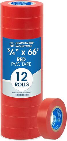 Spartan Industrial - 3/4" X 66' Red Vinyl Tape - 12 Waterproof Colorful Electrical Tape Rolls for Color Coding, Cable Repair, and More in Kuwait
