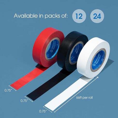 Spartan Industrial - 3/4" X 66' Red Vinyl Tape - 12 Waterproof Colorful Electrical Tape Rolls for Color Coding, Cable Repair, and More in Kuwait