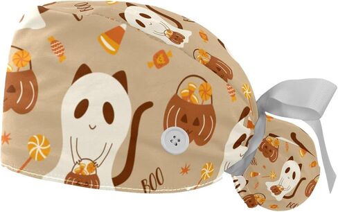 قطعتان من القبعة المنتفخة مع أزرار، وقبعة جراحة التنظيف، وقبعة جراحية مجردة على شكل جلد الفهد مع حقيبة ذيل حصان للممرضة in Kuwait