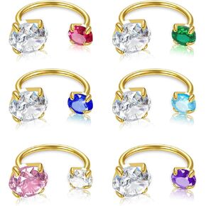 6Pcs Horseshoe Nose Ring Hoop Septum Ring, 14K Gold Plated Hypoallergenic 316L Stainless Steel Double Head Cubic Zirconia Cartilage Earrings Hoops Helix Piercing Jewelry for Women 20G in Saudi Arabia