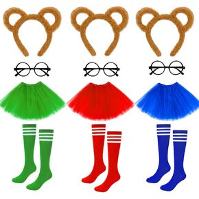 12 Pcs Chipmunk Costume Set,Include 3 Chipmunk Ears Headband 3 Tutu Dress Shirt 3 Black Round Frame Glasses 3 Knee-High Socks for Party Animal Costume Accessories in Saudi Arabia