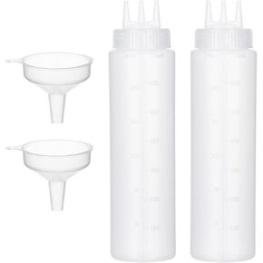 زجاجة ضغط 3 فتحات، قطعتان من زجاجات الصلصة، زجاجات كاتشب، موزعات صلصة الطماطم للكاتشب، صلصة الشواء، ورشة عمل فنية للفطائر مع قمعين، 10 أونصة 300 مل in Kuwait