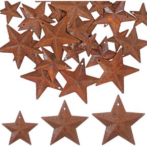 Alrhso 30 Pcs Metal Star for Crafts, Rusty Barn Stars 3D Star Ornaments Antique Rusty Metal Stars Decoration for Vintage Farmhouse Wall Decor Christmas Decoration (3 Sizes, 1", 1.5", 2") in Kuwait