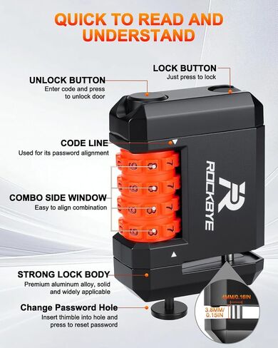 ONVIAN Scooter Lock, Bike Lock with 5 Digit Combination, 3.2Ft Bicycle Lock Snowboard Lock, Long Heavy Duty Anti-Theft Bicycle Chain Lock for E-Bike, Bicycle, Scooter, Motorcycle, Door, Gate, Fence in Kuwait