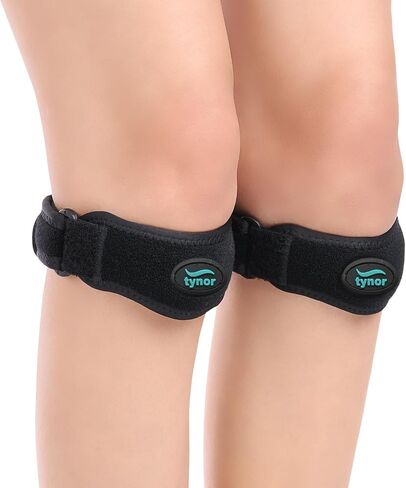 TYNOR Dual Patellar Support for Knee with Dual Gel Pad, Patella Tendon Knee Strap Adjustable Band with Dual Hook Loop Closure for Men & Women, Tennis, Basketball, Running, Tendonitis (One Size, Black) in Saudi Arabia