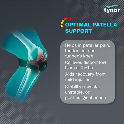 TYNOR Dual Patellar Support for Knee with Dual Gel Pad, Patella Tendon Knee Strap Adjustable Band with Dual Hook Loop Closure for Men & Women, Tennis, Basketball, Running, Tendonitis (One Size, Black) in Saudi Arabia