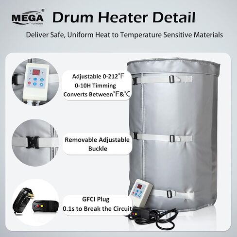 سخان طبل، بطانية تسخين طبل من الدرجة الصناعية/المقاومة للطقس، سخان طبل 30 جالون، ترموستات ثابت 150 درجة فهرنهايت، سخان شريطي معزول، سخان سطل سخان برميل in Kuwait