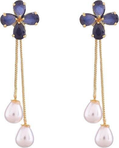 Ratnavali Jewels Cubic Zirconia Gold Plated Removeable Pearl Drop Wedding Earrings for Brides, Bridesmaids, Mother, Gifts in Saudi Arabia