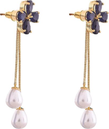 Ratnavali Jewels Cubic Zirconia Gold Plated Removeable Pearl Drop Wedding Earrings for Brides, Bridesmaids, Mother, Gifts in Saudi Arabia