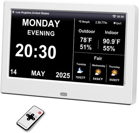 2025 Digital Clock with Weather Forecast & Temperature/Humidity Large Display,Auto Time Sync, Custom Alarms & Medication Reminders, Elderly Memory Loss (Black, 10.1 Inch) in Kuwait