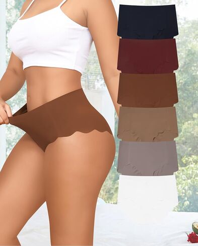High Waisted Seamless Underwear for Women Full Coverage No-Show Bikini Wave Edge Panties in Saudi Arabia