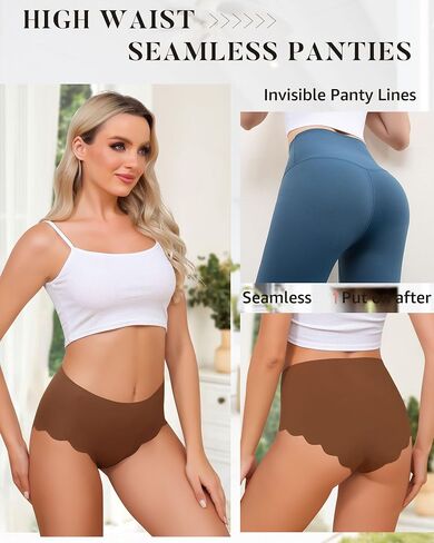 High Waisted Seamless Underwear for Women Full Coverage No-Show Bikini Wave Edge Panties in Saudi Arabia