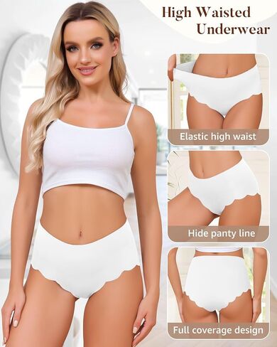 High Waisted Seamless Underwear for Women Full Coverage No-Show Bikini Wave Edge Panties in Saudi Arabia