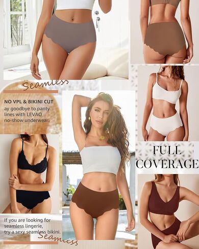 High Waisted Seamless Underwear for Women Full Coverage No-Show Bikini Wave Edge Panties in Saudi Arabia