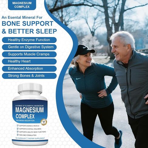 Magnesium Complex Supplement 8 Elemental 1000mg - Citrate, Malate for Easy Absorption for Bones, Muscle, Recovery, Energy, Vegan Non-GMO 90 Capsules A in Saudi Arabia