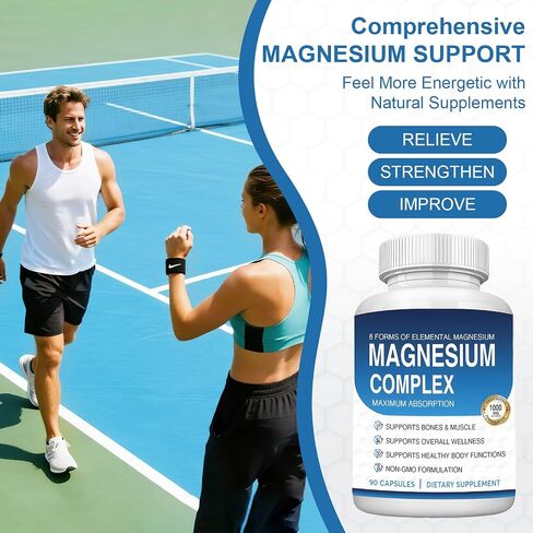 Magnesium Complex Supplement 8 Elemental 1000mg - Citrate, Malate for Easy Absorption for Bones, Muscle, Recovery, Energy, Vegan Non-GMO 90 Capsules A in Saudi Arabia