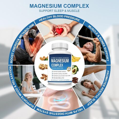 Magnesium Complex Supplement 8 Elemental 1000mg - Citrate, Malate for Easy Absorption for Bones, Muscle, Recovery, Energy, Vegan Non-GMO 90 Capsules A in Saudi Arabia