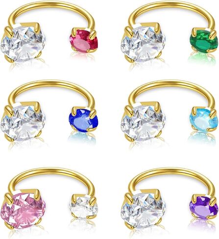 6Pcs Horseshoe Nose Ring Hoop Septum Ring, 14K Gold Plated Hypoallergenic 316L Stainless Steel Double Head Cubic Zirconia Cartilage Earrings Hoops Helix Piercing Jewelry for Women 20G in Saudi Arabia