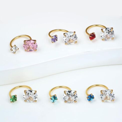 6Pcs Horseshoe Nose Ring Hoop Septum Ring, 14K Gold Plated Hypoallergenic 316L Stainless Steel Double Head Cubic Zirconia Cartilage Earrings Hoops Helix Piercing Jewelry for Women 20G in Saudi Arabia
