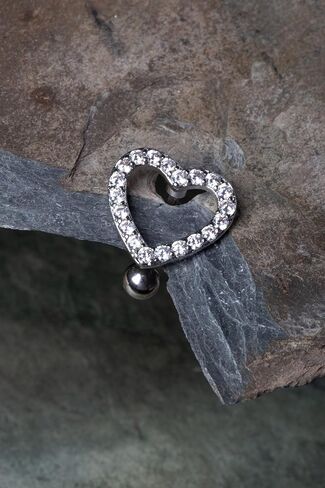 Pierced Owl 14GA 316L Stainless Steel CZ Crystal Heart Reverse Belly Button Ring in Saudi Arabia