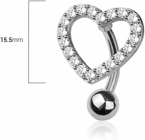 Pierced Owl 14GA 316L Stainless Steel CZ Crystal Heart Reverse Belly Button Ring in Saudi Arabia