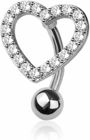 Pierced Owl 14GA 316L Stainless Steel CZ Crystal Heart Reverse Belly Button Ring in Saudi Arabia