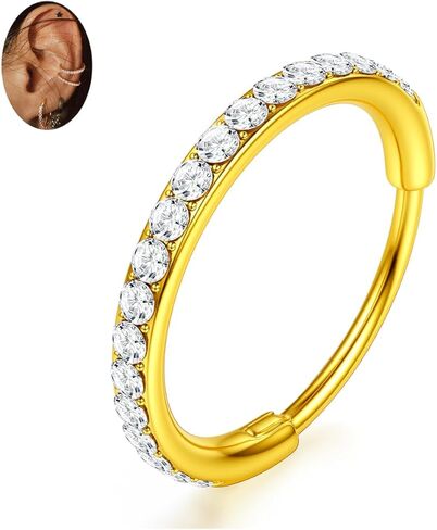 BodyBonita G23 Titanium CZ Double Nose Rings Hoops - Septum Rings Clicker 16/18/20G Nose Hoop Cartilage Earrings for Women Helix Rook Tragus Conch Daith Piercing Jewelry in Saudi Arabia