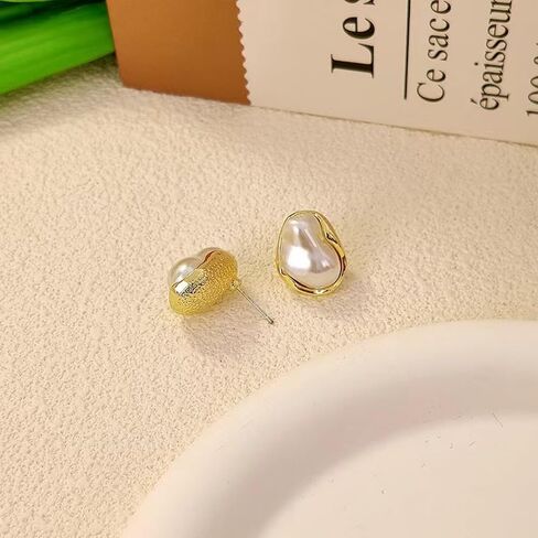 Boho Pearl Statement Earrings for Women Irregular Pearl and Gold Stud Earrings Big Round Freshwater Pearls Bridal Earring Beach Ocean Vacation Jewelry in Saudi Arabia