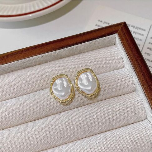 Boho Pearl Statement Earrings for Women Irregular Pearl and Gold Stud Earrings Big Round Freshwater Pearls Bridal Earring Beach Ocean Vacation Jewelry in Saudi Arabia