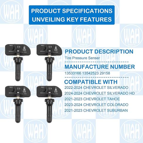 433 MHZ Set of 4 Tire Pressure Monitoring System Sensor Compatible with 2022-2024 Chevrolet Silverado Gmc Sierra Hummer 13533166 13542523 TPMS Sensor in Saudi Arabia