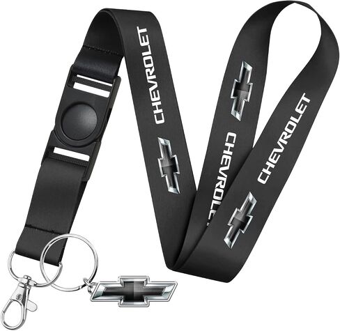 for Chevrolet Black Logo Logo Die-Cut Metal Key Chain Key-Charm with Black Lanyard Strap, Exclsive Official Licensed Product in Saudi Arabia