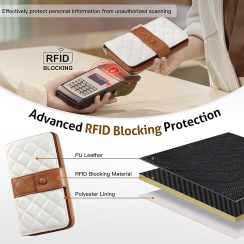 محفظة جلدية للنساء من تيموفو مزودة بتقنية حجب RFID، تحمل 12 بطاقة، وحزام معصم، ومحفظة سفر ذات سعة كبيرة، بيج + بني in Saudi Arabia