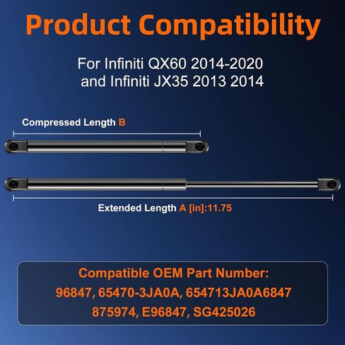 الكمية (2) 65470-3JA0A دعامة رفع غطاء المحرك متوافقة مع Infiniti QX60 2014-2020، دعامة صدمات الغاز بونيه تناسب Infiniti JX35 2013 2014 استبدل OE# 654703JA0A SG425026 in Saudi Arabia