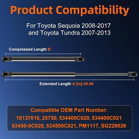 الكمية (2) 534400C020 دعم رفع غطاء محرك السيارة متوافق مع Toyota Tundra 2007-2013، دعامة صدمات الغاز بونيه تناسب Toyota Sequoia 2008-2017 استبدل OE# 2B845621W، 25750، 96655 in Saudi Arabia