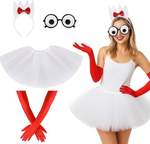 4 Pcs Halloween Fork Costume Accessories Include Fork Shaped Headband Tutu Skirt Fake Eyes Glasses with Red Gloves for Adults Women Cosplay Party in Saudi Arabia