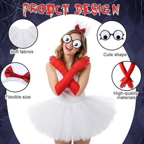 4 Pcs Halloween Fork Costume Accessories Include Fork Shaped Headband Tutu Skirt Fake Eyes Glasses with Red Gloves for Adults Women Cosplay Party in Saudi Arabia