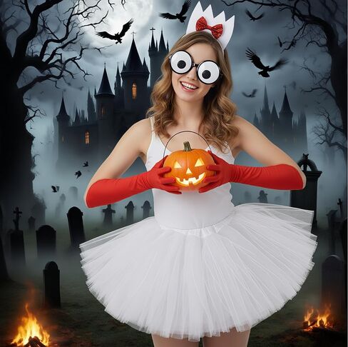 4 Pcs Halloween Fork Costume Accessories Include Fork Shaped Headband Tutu Skirt Fake Eyes Glasses with Red Gloves for Adults Women Cosplay Party in Saudi Arabia