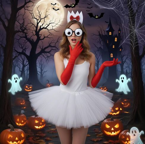 4 Pcs Halloween Fork Costume Accessories Include Fork Shaped Headband Tutu Skirt Fake Eyes Glasses with Red Gloves for Adults Women Cosplay Party in Saudi Arabia