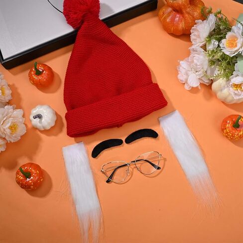 4Pcs Boatswain Costume Accessories Set Including Red Knit Beanie Hat Gold Glasses Eyebrows Mustaches for Halloween Cosplay Party Supplies in Saudi Arabia