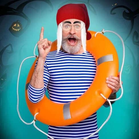4Pcs Boatswain Costume Accessories Set Including Red Knit Beanie Hat Gold Glasses Eyebrows Mustaches for Halloween Cosplay Party Supplies in Saudi Arabia